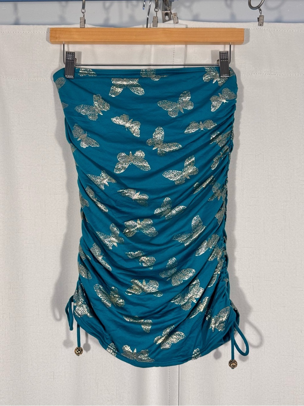 Juicy Couture Y2K Ruched Strapless Butterfly Top